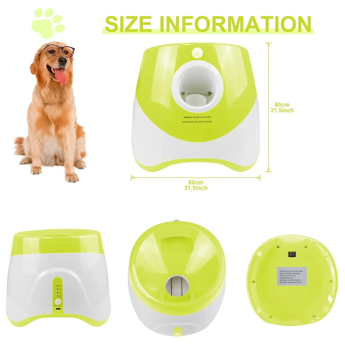 MeowMeows Automatic Dog Ball Launcher - Rechargeable Fetch Toy with 3 Distance Settings (3m/6m/9m) for Small & Medium Dogs