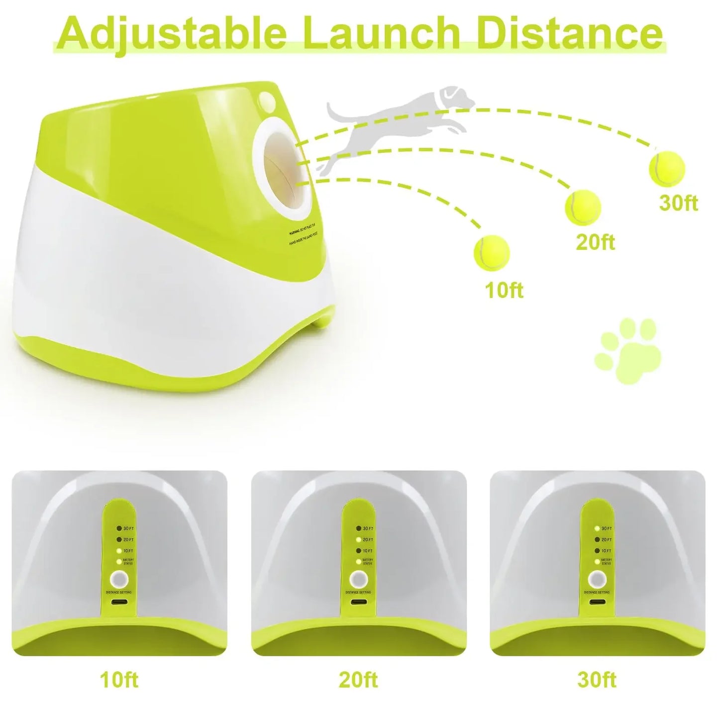MeowMeows Automatic Dog Ball Launcher - Rechargeable Fetch Toy with 3 Distance Settings (3m/6m/9m) for Small & Medium Dogs