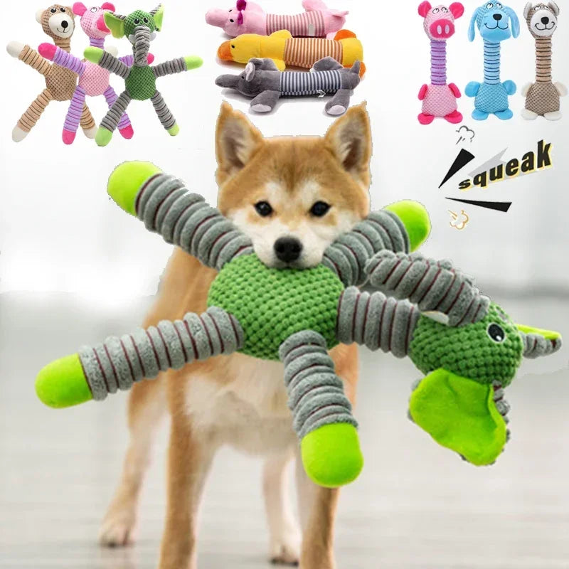 Durable Squeaky Dog Toys - Double-Layer Chew-Proof Plush with Teeth-Cleaning Texture | Stress Relieving