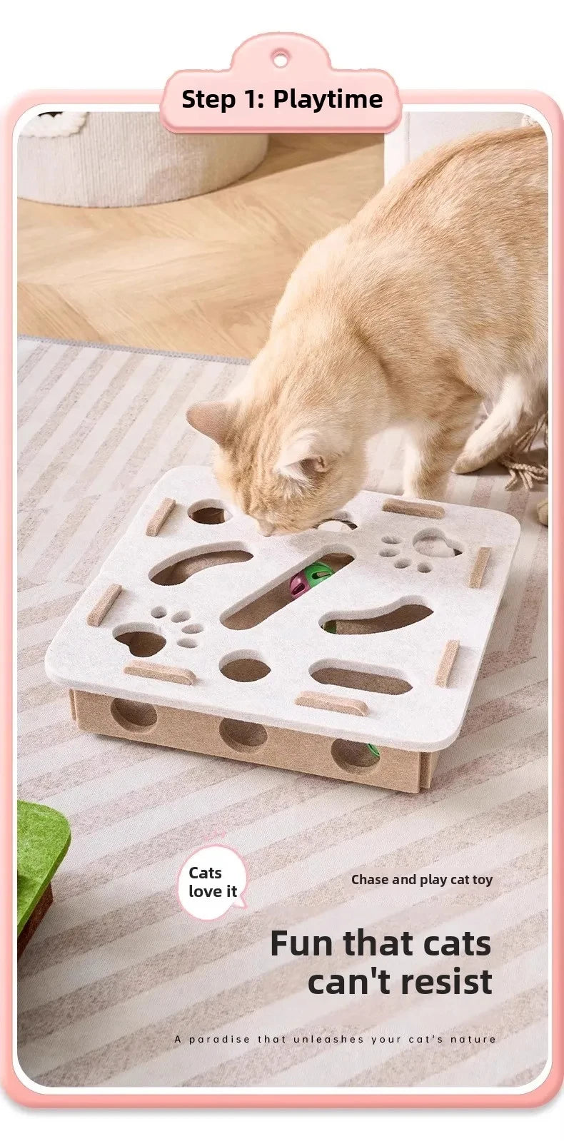 Amor Multi-Functional Cat Toy - 3-in-1 Scratching Board, Playhouse & Ball Launcher!
