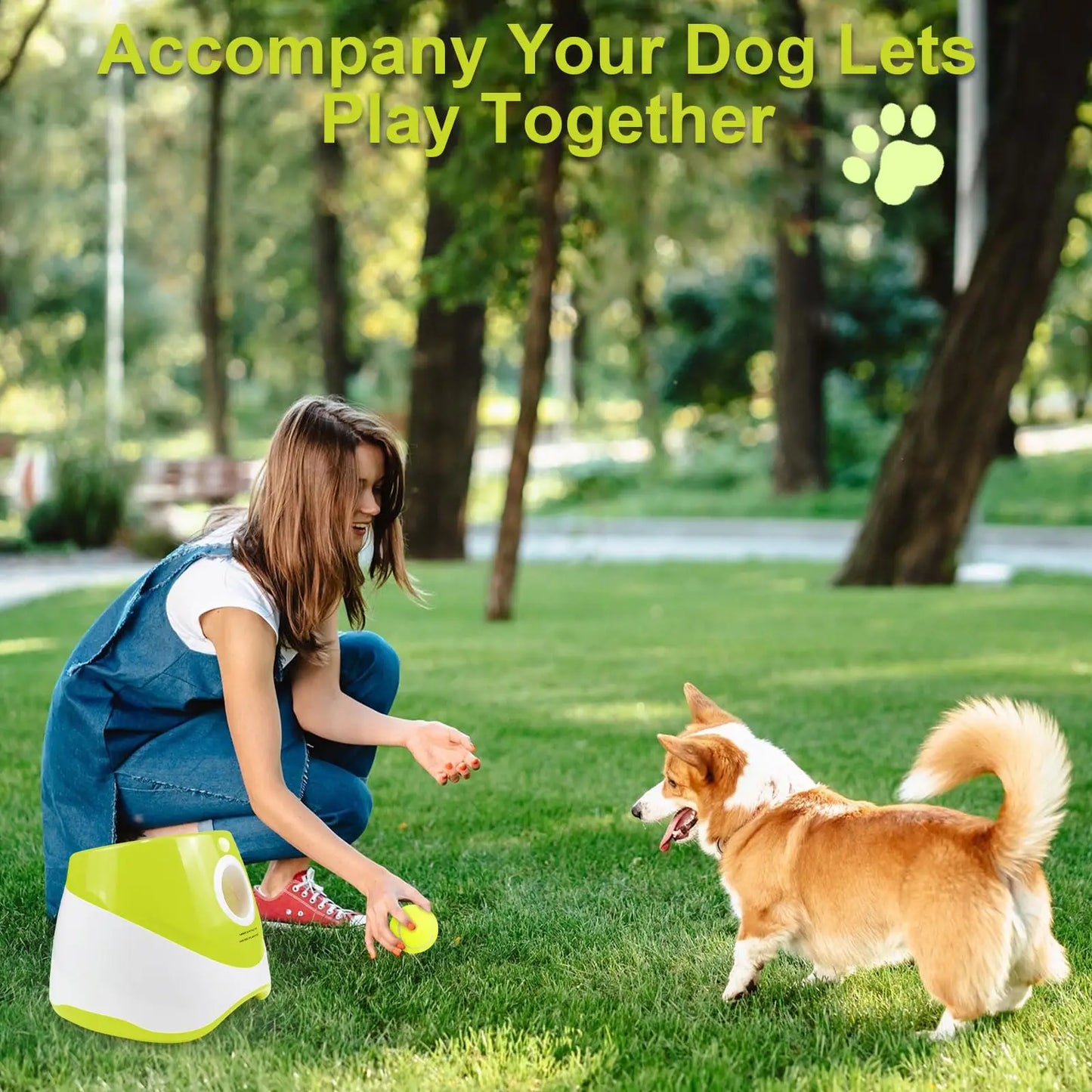 MeowMeows Automatic Dog Ball Launcher - Rechargeable Fetch Toy with 3 Distance Settings (3m/6m/9m) for Small & Medium Dogs