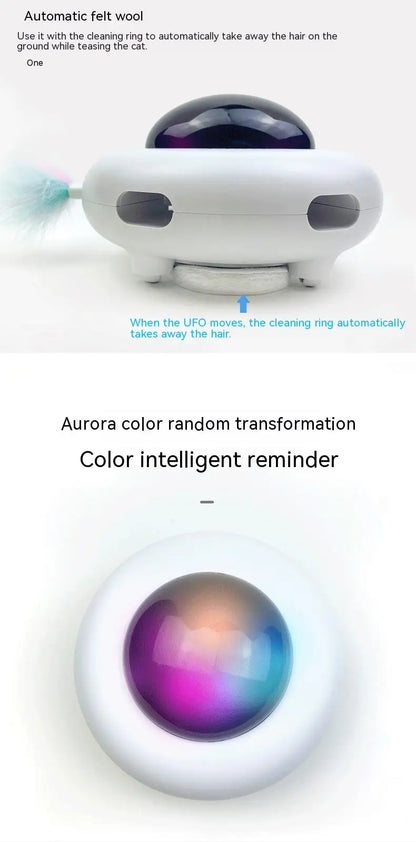 Smart UFO Cat Teaser Toy with Replaceable Feathers 🐾✨ Interactive Pet Turntable for Endless Feline Fun 😺