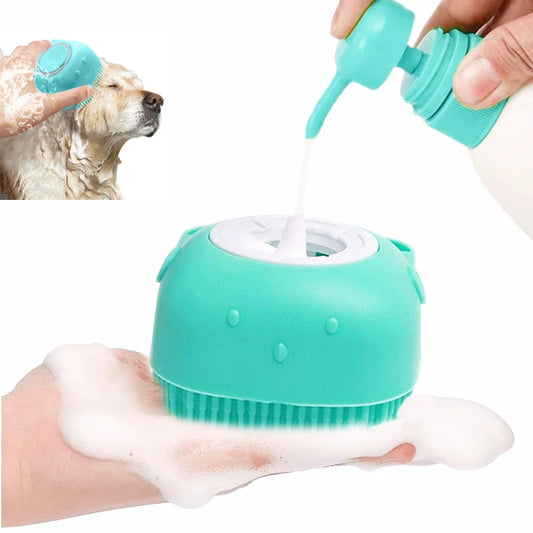 Pet Bathing Brush – Silicone Massage & Shampoo Dispenser for Dogs & Cats
