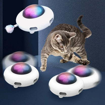 Smart UFO Cat Teaser Toy with Replaceable Feathers 🐾✨ Interactive Pet Turntable for Endless Feline Fun 😺